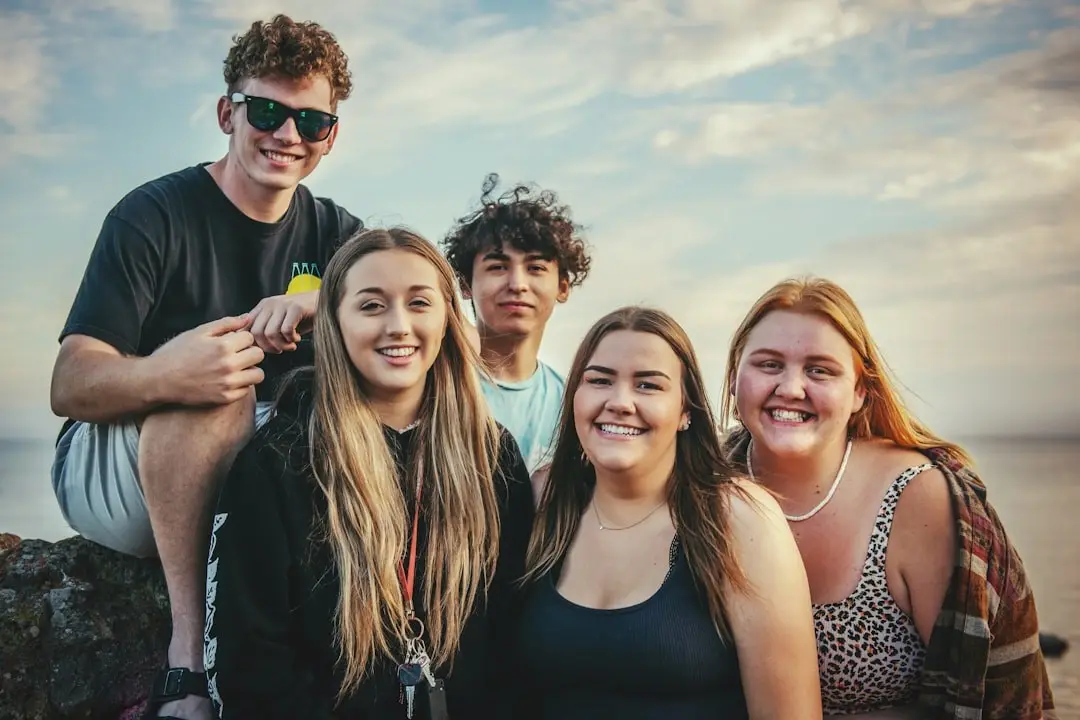 A group of friends posing together outdoors