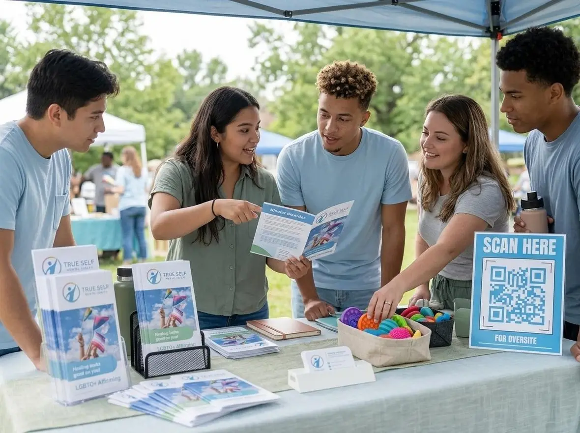 A True Self Mental Health information table at an outdoor community event