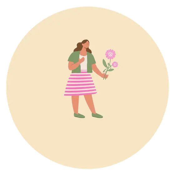 Illustration of a person holding flowers