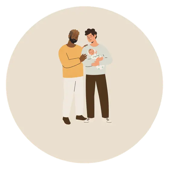 Illustration of two parents holding a baby